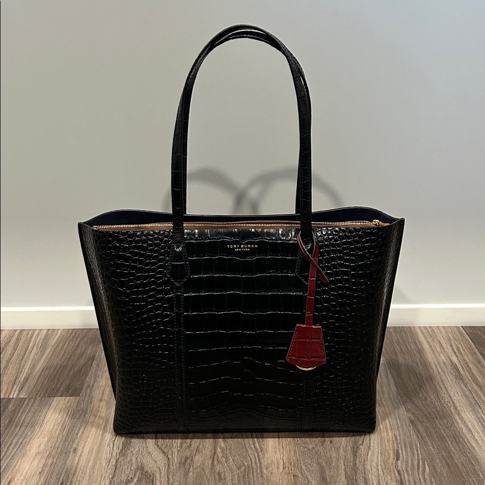 Tory Burch Perry Embossed Leather Triple Compartment Tote